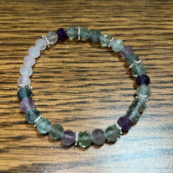B3. Faceted Rose Quartz Fluorite & .925 Sterling Silver Bracelet Made on Maui - Picture 4 of 4